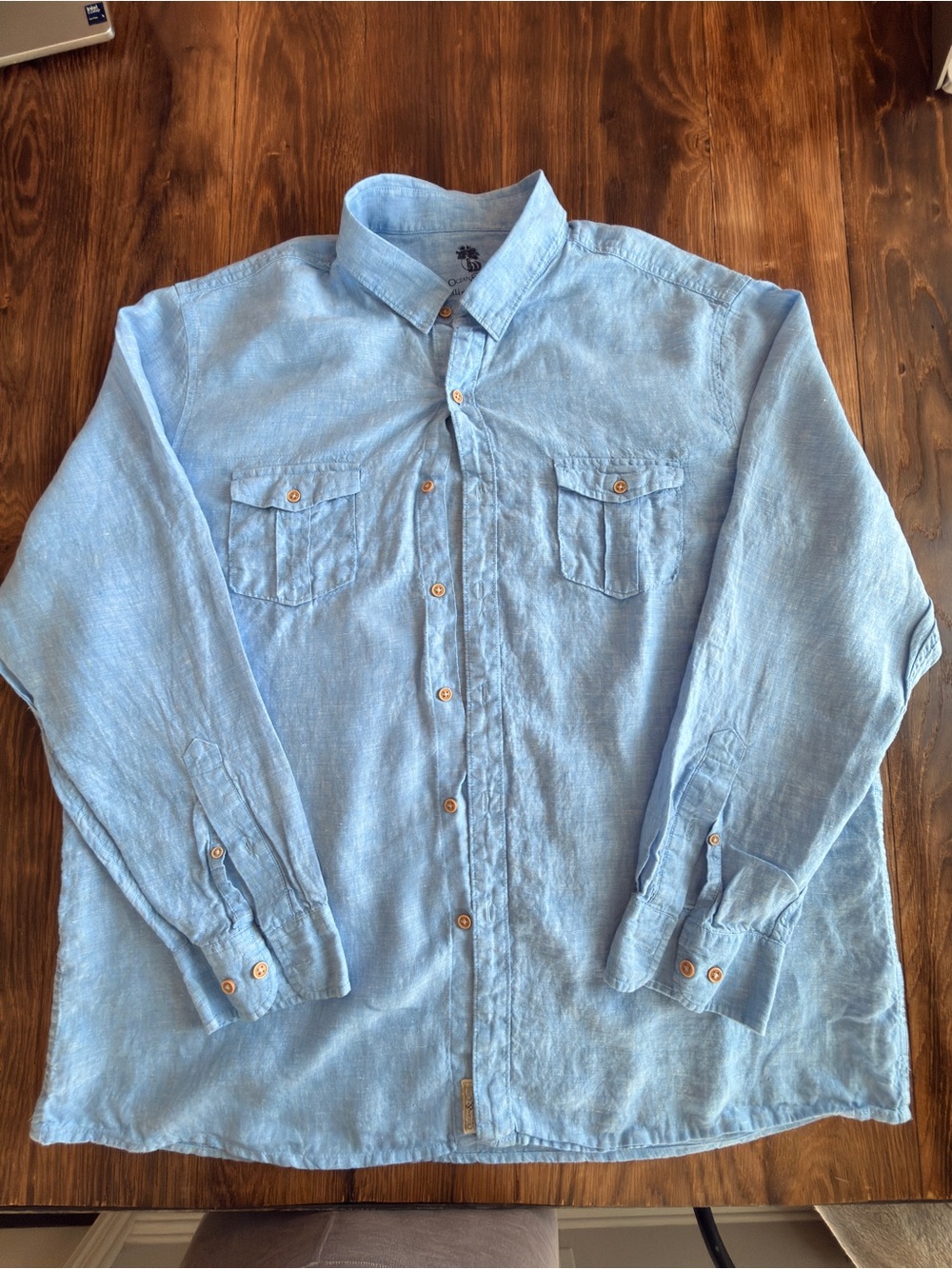Casual Light Blue Linen Button-Down Shirt - Long Sleeve